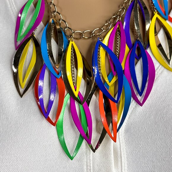 Colorful Shapes On A Faux Gold Adjustable Chain‎ With A Lobster Claw Clasp - Picture 2 of 10